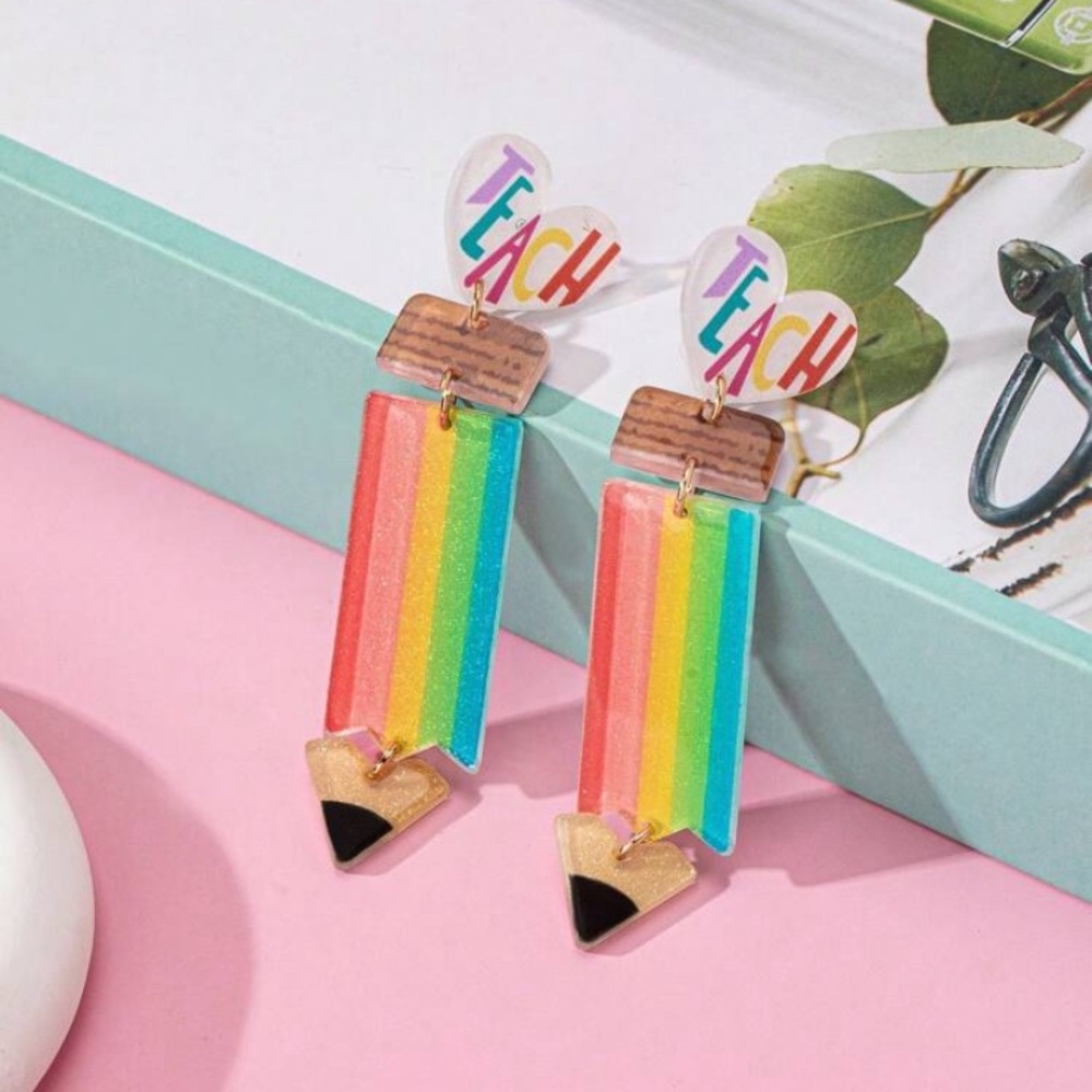 Neon Colored Resin Dangle Pencil Earrings.